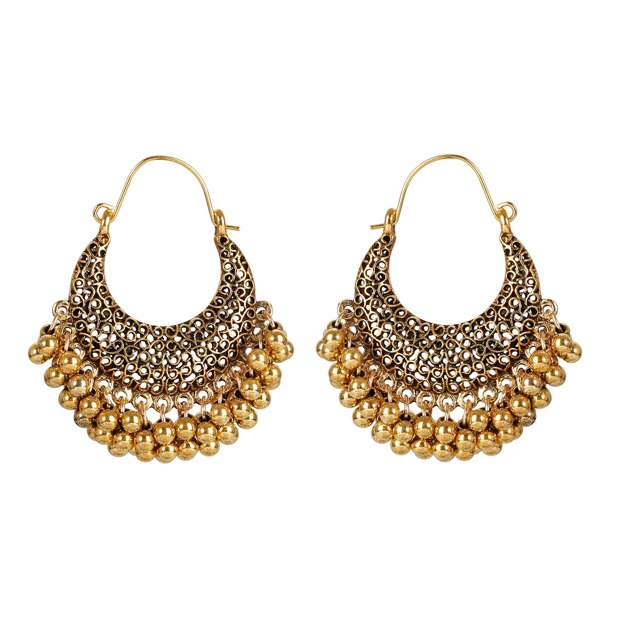 Indian Ethnic Vintage Children's Dangle Drop Earrings Imitation Pearl Metal Alloy Gold Geometric High Polished Finish Hinduism
