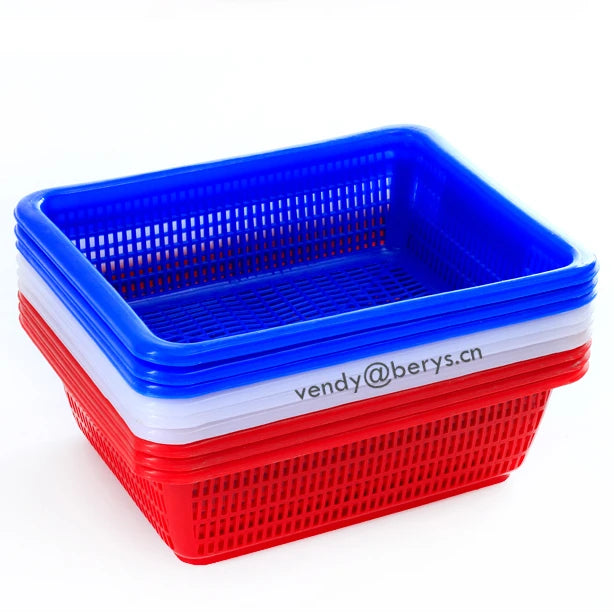 New Rectangular White Red Blue Plastic Storage Basket 360x280x110mm Good Quality HDPE Material for Kitchen Food Storage