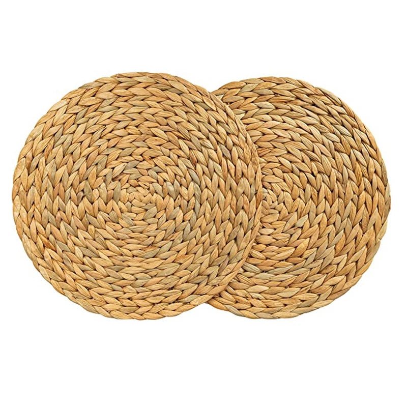 Wholesale Customs Eco-friendly Handmade Natural Round Rattan Water Hyacinth Woven Placemats for Wedding Dining Table