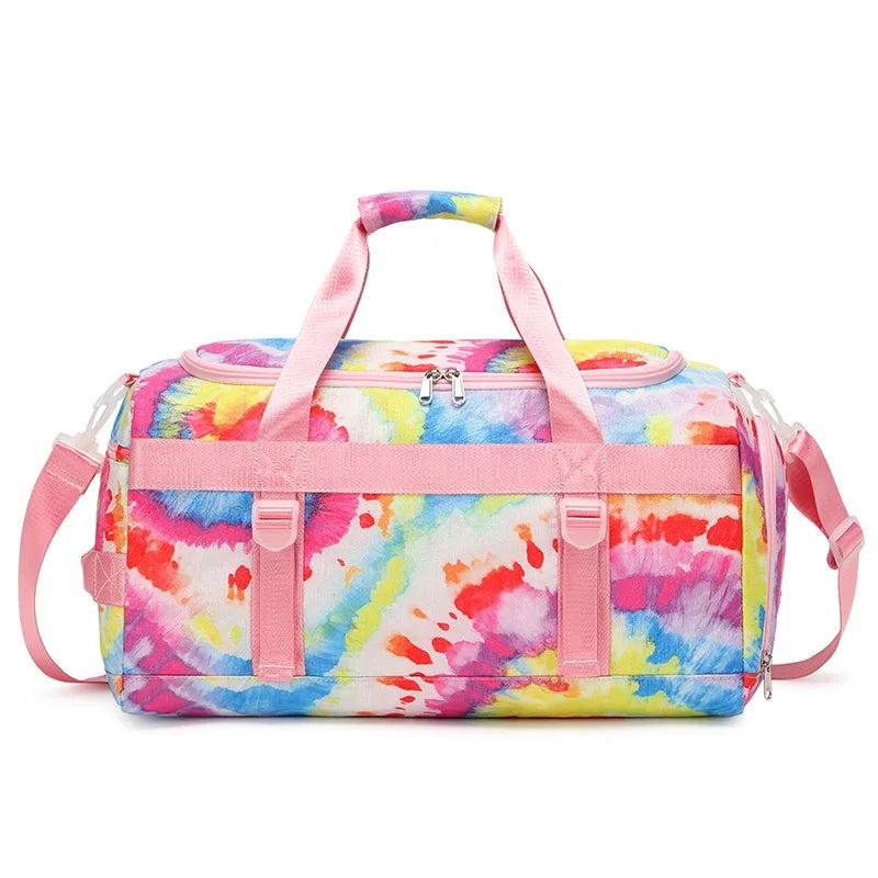 Dance Gym Bags Waterproof Tie Dye pink Duffle Bag Multifunction Travelling Bags for Women Fitness Gymbags