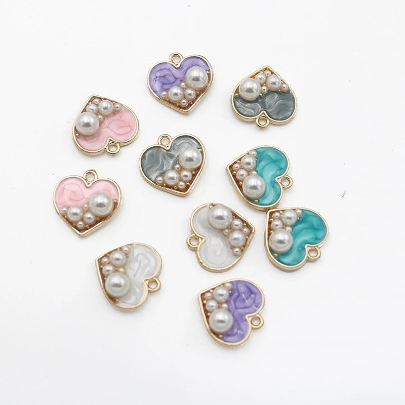 Pearl Enamel Summer Heart Charms for Jewellery Making DIY Bracelet Necklace