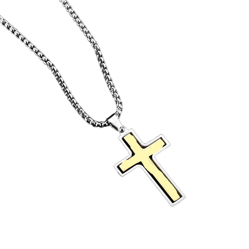 Euramerican Unisex Classic Gold Plated Silver Wind Chain Rotatable Stainless Steel Cross Necklace Zircon Charming Pendant Gifts