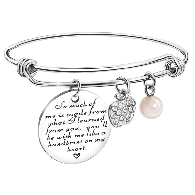 DIY Fashion Pendant Jewelry Adjustable Stainless Steel Bracelet Pearl Apple Diamond Teacher's Day Gift Bracelets