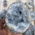 Natural Raw Round Blue Calcite Crystal Cluster Reiki Healings Celestite Geode Egg-shaped Decoration