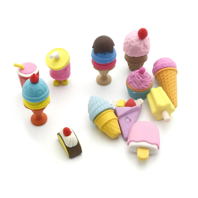 Novelty 3D Kawaii Cartoon Ice Creams Eraser School Suppliers Fancy Erasers for Children