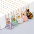 RisingMoon Natural Stone Amethyst Rose Quartz Tiger Eye Gemstone Perfume Charm Essential Oil Crystal Bottle Necklaces Pendant