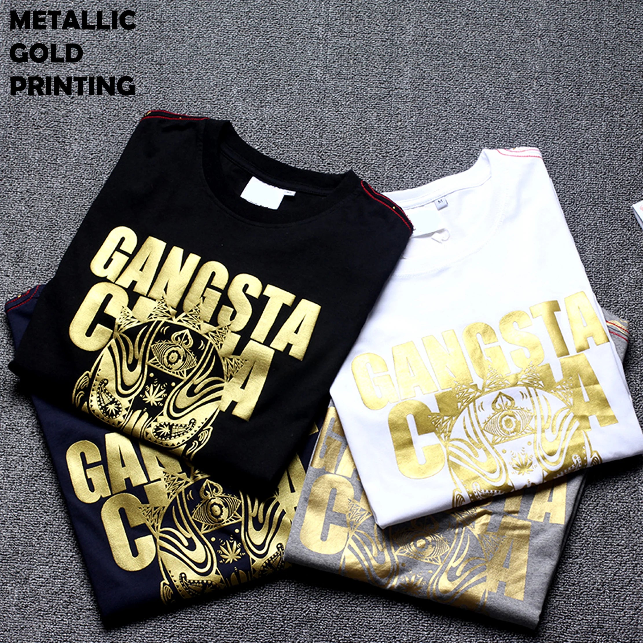 Wholesale Custom Crew Neck Blank Design Men's T-Shirts Metallic Gold Silk Screen Printing Eco-Friendly Anti-Wrinkle Plus Size