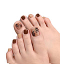 Cheap Press on Fake Nails Finger Nails False Flower Gold Glitter Brown Artificial Toe Nails