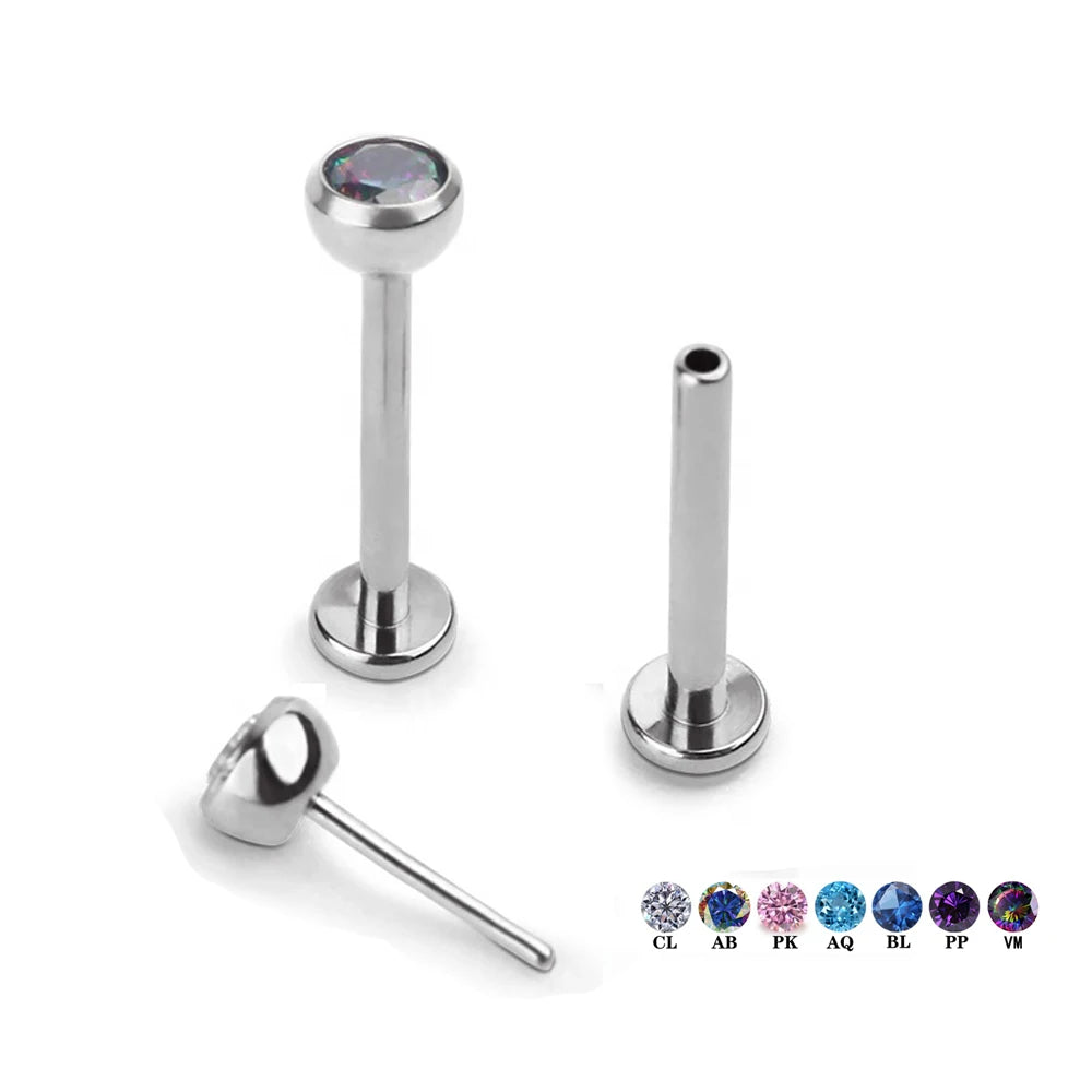 GZN Earring ASTM F136 Titanium Threadless Push Pin Labret Stud Ear Ring Piercing Jewelry Wholesale