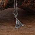 MECYLIFE Viking Valknut Triangle Pendant Necklace Vintage Stainless Steel Necklace Raven Bird Necklace for Men