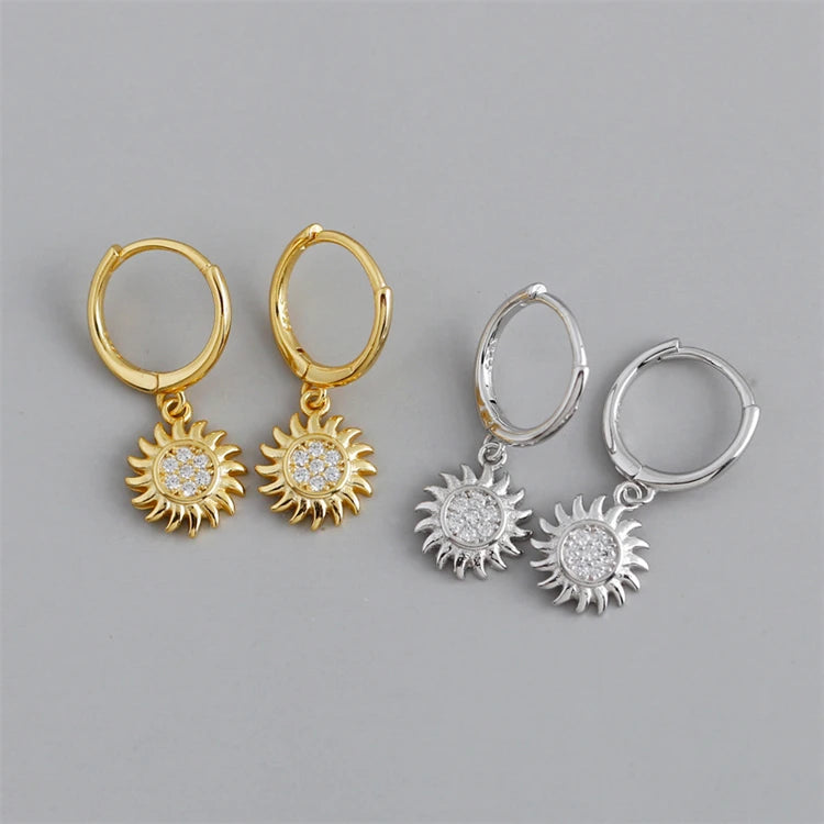 New Luxury 18k Gold Plating 925 Sterling Silver Fashion Sun Flower Shape Hoop Earrings for Women