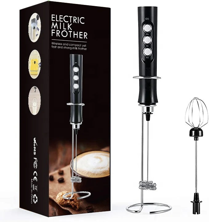 Hot Selling 3 in 1 USB Rechargeable Handheld Milk Frother Automatic Electric 3 Speed Foam Maker With Stand