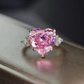 Anillo Mujer  Anillos De Moda Fashion Micro Zircon Pink Diamond Heart Shaped Ring Women Temperament Rings Jewelry Wholesale