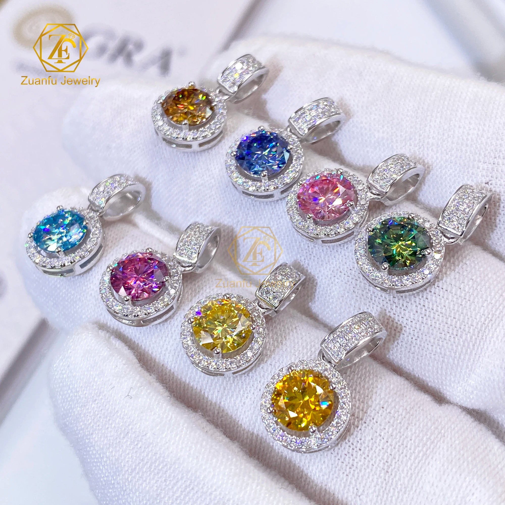 Low Price Moissanite Diamond Pendant Silver Plated Rhodium 925 Silver Cute Pendant Red Blue Pink Yellow Black Colorful