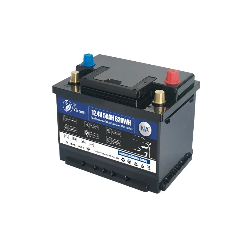 New YICHEN Sodium Ion Din44 50Ah 12V/12.4V Car Starting Cranking Battery High CCA1200 620Wh Na Ion Auto Battery