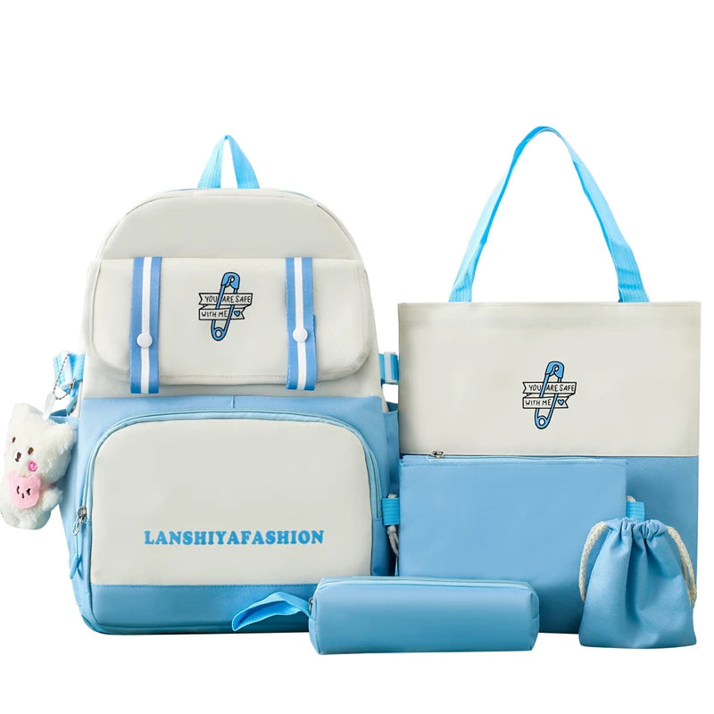 New Bapa Korean Leisure Simple Rge Capacity Student Schoolbag Travel Bapa Five-Piece Set Wholesale 3078