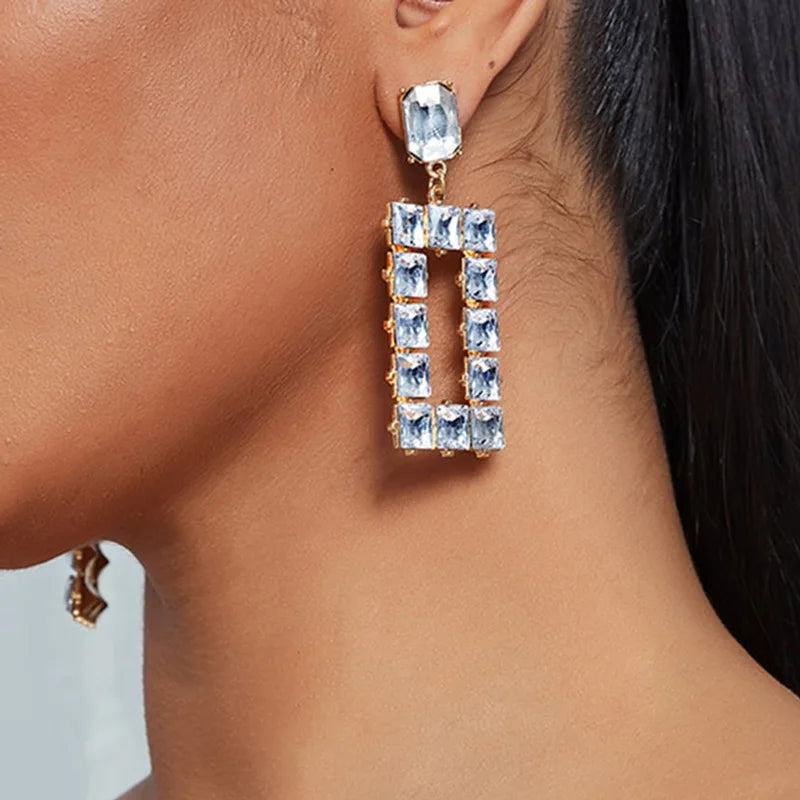 Luxury Geometric 2021 Square Crystal Drop Earrings for Women Large Rhinestone Fashion Jewelry