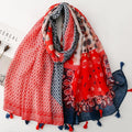 Custom Own Designs Lightweight Soft Cotton Voile Printed Scarves Bohemian Style Red Blue Geometric Cashew Flower Print Shawls