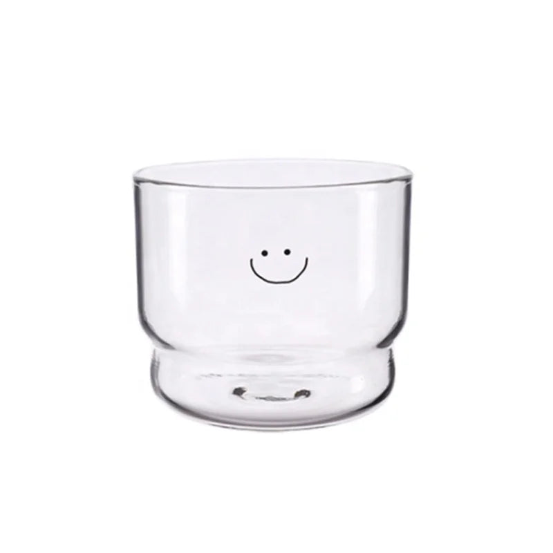Hot Selling Glass Cups with smiley Face and Heart Pattern Can Be Stacked Breakfast Cups High Borosilicate Glass Milk Cups