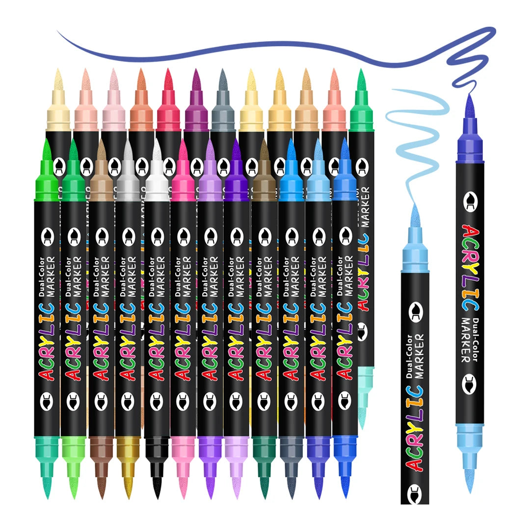New Listing 48 Colors Dual Tip Dual Color Acrylic Paint Pens MarkersBrush Tip Acrylic Markers for PaintingsFabricCanvasStone