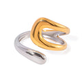 N&S 18K Gold Stainless Steel Asymmetrical Open Ring Religious Style Religious Block Cross Bezel Setting