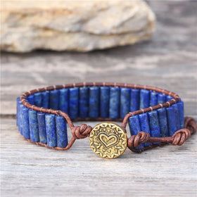 Unique Tube Shape Lapis Lazuli Single Leather Wrap Bracelets Wholesale Handmade Bohemian Weaving Bracelet Wholesale Dropshipping