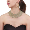 HANSIDON Classic Gold Plated Jewelry Set Metal Beads Bib Choker Necklace Punk Simple Hoop Earrings African Women Accessories