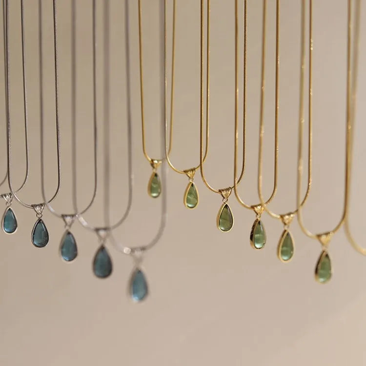 Fashion Woman Luxury Jeweley Gold Stainless Steel Pendant Necklace Snake Chain Glass Crystal Woman Necklace