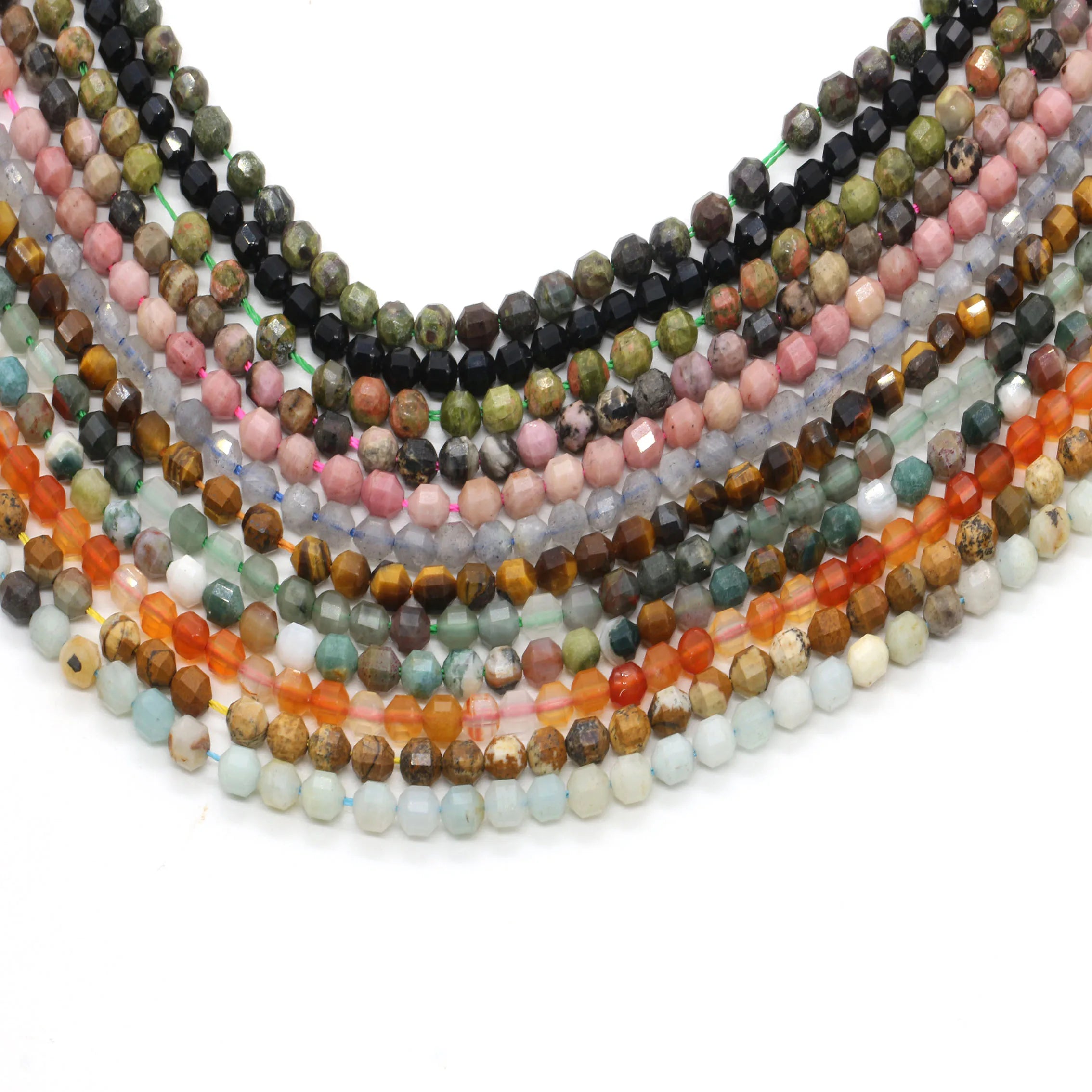 Wholesale 4mm Natural Stone Faceted Unakite Agate Rhodonite Tiger Eye Beads for Jewelry Making