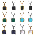 Trendy Stainless Steel Black Oil Turquoise square Pendant Necklace Rope Chain Gold Plated White Shell Pendant Necklace for Women