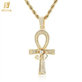 Nuoya Ancient Egyptian Amulet Ankh Cross Pendant Bling CZ Stone 18k Gold Plated Eye of Horus Ankh Pendant Necklace for Men