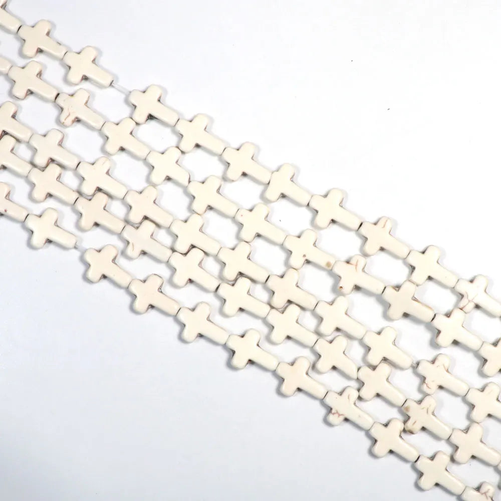 Cheap Price Synthetic Turquoise Beads in Bulk 12x16mm Loose White Howlite Cross Spacer Stone Beads for Jewelry Making