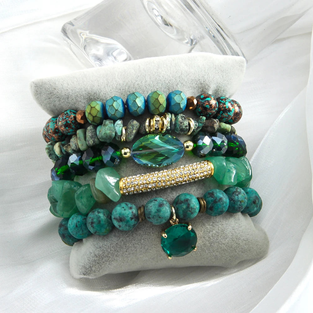 Bohemian Style Handmade Jewelry Natural Stone Gravel Bracelet Fishtail  Bangle Drop Pendant Stack Bracelet