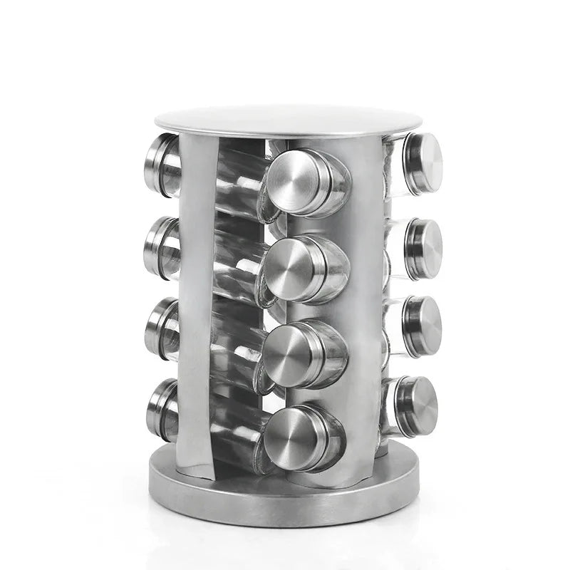 430 Stainless Iron Kitchen Seasoning Rack 16 Bottles Rotary Seasoning Rack Spice Rack With Glass Bottles