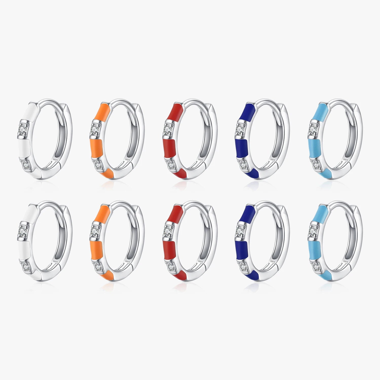 Dazzling Tiny Ear Buckles for Women Fine Jewelry Summer Design 925 Sterling Silver Small Trendy Colorful Enamel Hoop Earrings
