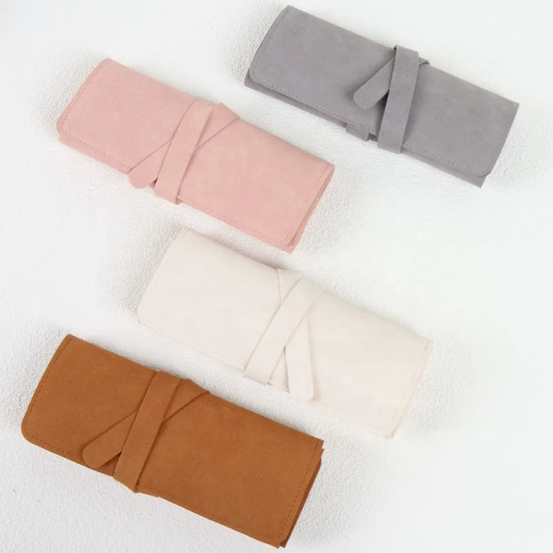 Luxury Microfiber Travel Jewelry Organizer Case Roll-Foldable Portable Jewelry Storage Pouch