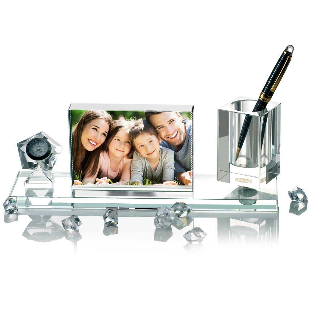 BXP-06 Sublimation Crystal Pen Holder Photo Frame Blanks 280*100*75mm with Clock for Wedding/Hotel/Office/School Use