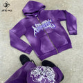OEM New Fashion Streetwear Digital Printing Vintage Acid Wash Cropped Sun Faded Zip up Hoodie Men