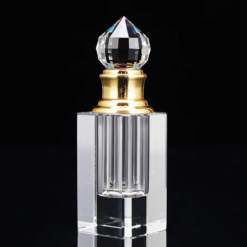 Small Bridge Luxury Fancy Art Style Empty Clear Square Crystal Glass Packaging Perfume Bottle with Gold Aluminum Crystal Ball