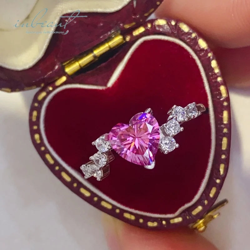 New Popular Silver 925 Original 1 Carat Diamond Test Past Brilliant Cut Pink Heart Moissanite Ring for Women Gemstone Jewelry