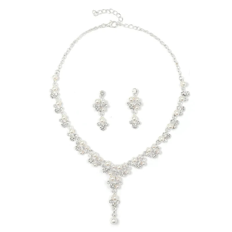 Hot Womens Pearl Necklaces Earrings Bride Wedding Fashion Jewelry Earrings Two Piece Necklace Jewelry Set for Woman