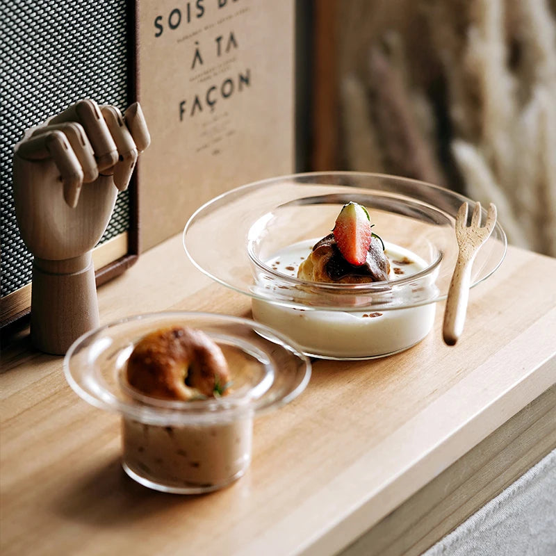 Transparent Straw Hat Shaped Glass Bowl INS Style Cute Ice Cream Dessert Yogurt Fruit Bowls Tableware Home Restaurant Supplies