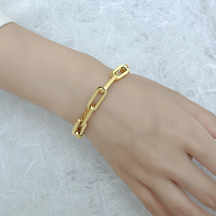 Popular Dainty Jewelry Thick Stainless Steel 18K Gold Plated Chunky PaperClip Link Chain Bracelet