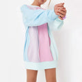 Women Oversized Color Block Sweatshirt Pastel Blue Pink Purple Wavy Panel Patchwork Pullover Casual Sweatshirt Dress for Women