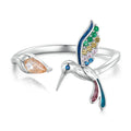 New 925 Sterling Silver Hummingbird Opening Ring Colorful Zircon Adjustable Ring for Women Birthday Gift Fine Jewelry BSR391