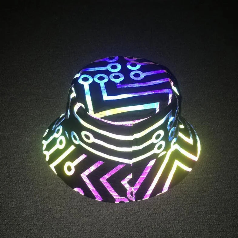 Wholesale High Visibility Custom logo Colorful rainbow Luminous Fishermen Glow in the Dark Reflective Sun Hat for Night Safety