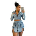 2024 Winter Women Fashionable Heavy Original Jeans Wrap Jacket Pocket Clothes Women Double Split Denim Dress