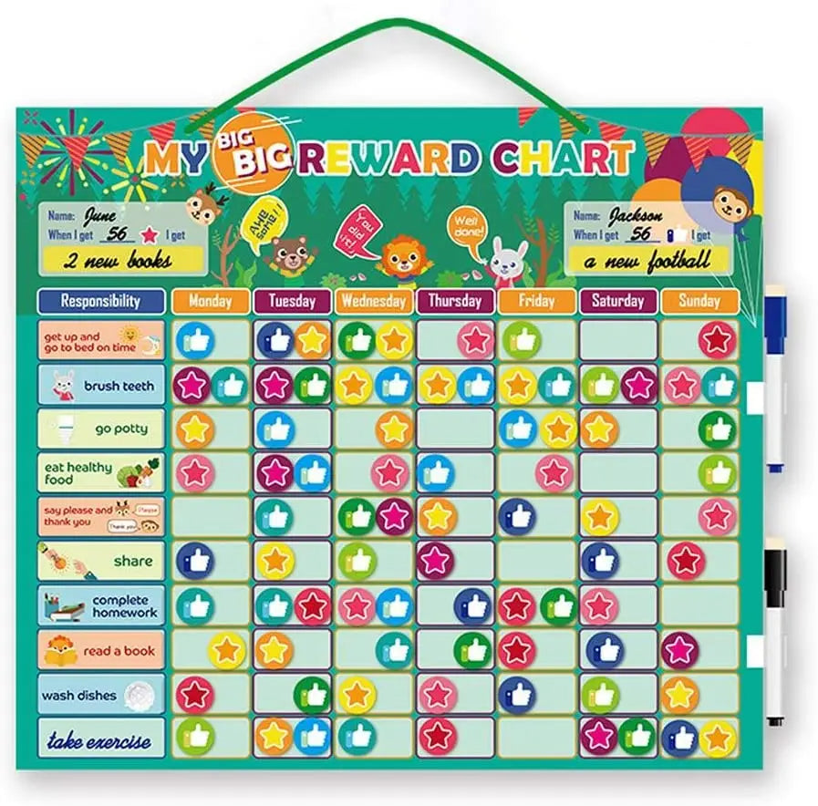 Magnetic Reward Star Chart for Children with Hanging Rope Encourage Learning Reward Good Behavior Magnetic Dry Erase Board