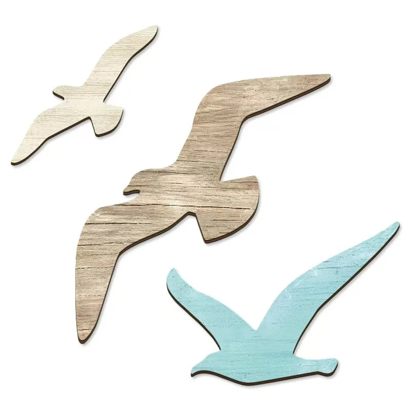 Tailai 3Pcs Wooden Seagulls Beach Themed Wall Hanging Mediterranean Style Home Decor for Living Room Bedroom