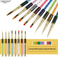 Crystal Gradient Acrylic Nail Art Painting Drawing Flower Liner Brush Pen Rhinestones Handle Design Cat Eye Brush